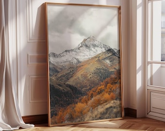 Rustic Autumn Country Landscape | Winter Scenery | Countryside Farmhouse Decor | Rustic Mountain | Fall Landscape Art | Vintage Fall Art