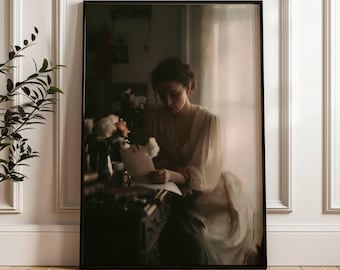 Victorian Woman Reading Print | Literary Decor | Book Lover Gift | Feminine Romantic Victorian Wall Art | Cottagecore Decor | Reading Lady