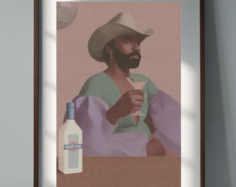 Disco Cowboy Martini Art Print | Retro Western | Instant Download