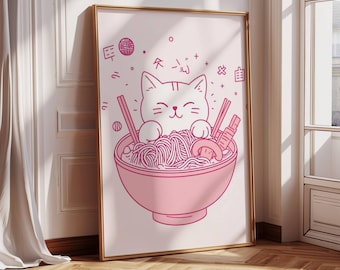 Japanese Ramen Noodles Cat | Cat Lover | Abstract Art | Animal Print | Unique Gift