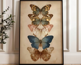 Vintage Butterfly Print | Dark Moody Insect Insect Wall Art | Cottagecore Moth Print | Antique Moth Painting | Botanical Print