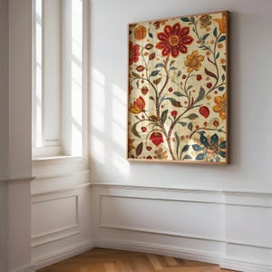 Floral Art Print | Indian Painting Poster | Indian Print Pattern | Botanical Wall Art | Neutral Wall Print Decor | Indian Vintage Art