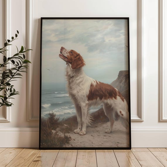 アンティーク犬の絵画 | 海岸沿いの犬のプリント | ヴィンテージ犬の 