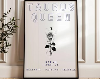 Taurus Personalized Poster Gift, Custom Star Sign Print, Home Decor,Gift for Woman, Taurus print, Astrological Sign, Taurus Queen, Astrology