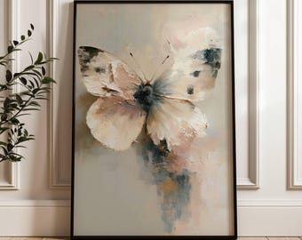 Butterfly Wall Art Print | Modern Abstract Artwork | Neutral Living Room Decor | Organic Contemporary Art | Large Wall Decor