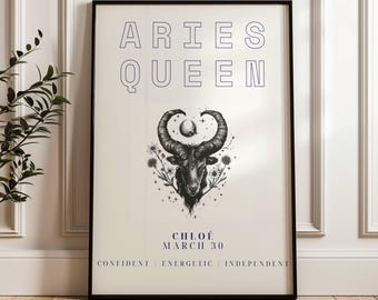 Aries Personalized Poster Gift, Astrology, Zodiac Art Print, Astrology Print, Custom Star Sign Print, Horoscope Art, Feminine Wall Art