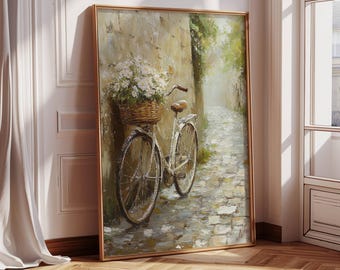 Vintage Bicycle with Basket and Field Flowers| Wall Decoration | Farmhouse Decor | Countryside Home Wall Decor | Gift Idea | Preppy Art
