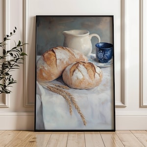 Vintage Bread and Milk | Country Kitchen Wall Art | Sourdough Bread Still Life | Rustic Kitchen Wall Art | Still Life | Farmhouse Decor