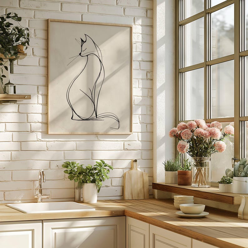 Persian Cat Line Art Vintage Cat Print Wall Decoration Animal persian-cat-line-art-vintage-cat-print-wall-decoration-animal