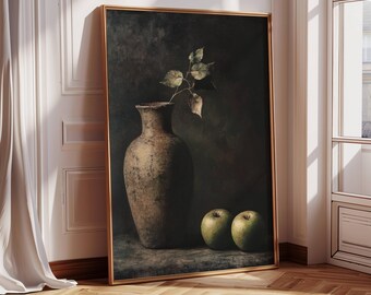 Country Kitchen Print  | Apple Still Life | Living Room Wall Decor | Farmhouse Decor | Moody Farmhouse Kitchen Painting | Country Home Decor