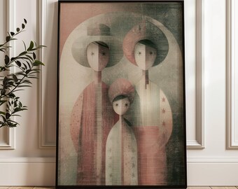 Abstract Cowboy Family Art Print | Abstract Folk Art | Sketch Print Western Wall Art | Farm Ranger | Desert Boho Decor | Western Inspired