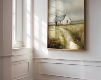 Vintage English Cottage | Neutral Farmhouse Wall Decor | Rustic Landscape | Vintage Home Decor | Countryside Cottage | Rustic Landscape