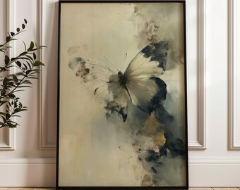 Minimalist Butterfly Wall Art | Modern Neutral Decor | Abstract Botanical Artwork | Luxury Gallery Print | Contemporary Living Room Art