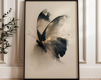 Butterfly Decor Wall Art | Minimalist Abstract Print | Neutral Bedroom Artwork | Contemporary Nature Painting | Elegant Home Decor