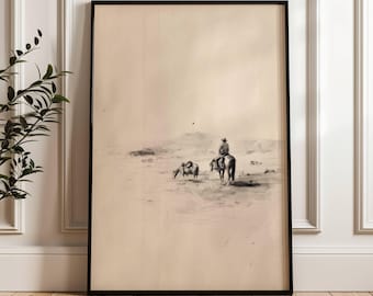 Western Cowboy Print | Vintage Horse Sketch Art | Equestrian Wall Art | Sketch Print Western Wall Art | Farm Ranger | Texas Wrangler