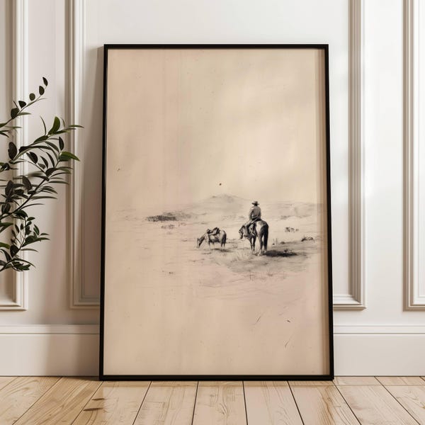Western Cowboy Print | Vintage Horse Sketch Art | Equestrian Wall Art | Sketch Print Western Wall Art | Farm Ranger | Texas Wrangler