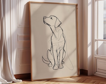 Labrador Dog Line Art | Vintage Dog Print | Wall Decoration | Animal Illustration | Dog Art for Dog Lovers | Dog Sketch | Labrador Art