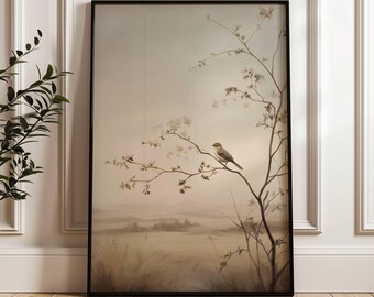 Antique Bird Art Print | Vintage Nature Wall Decor | Botanical Bird Illustration | Farmhouse Art
