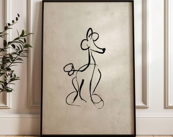 Dog Line Art of a Poodle  | Vintage Dog Print | Wall Decoration | Animal Illustration | Dog Art for Dog Lovers | Dog Sketch | Poodle Art