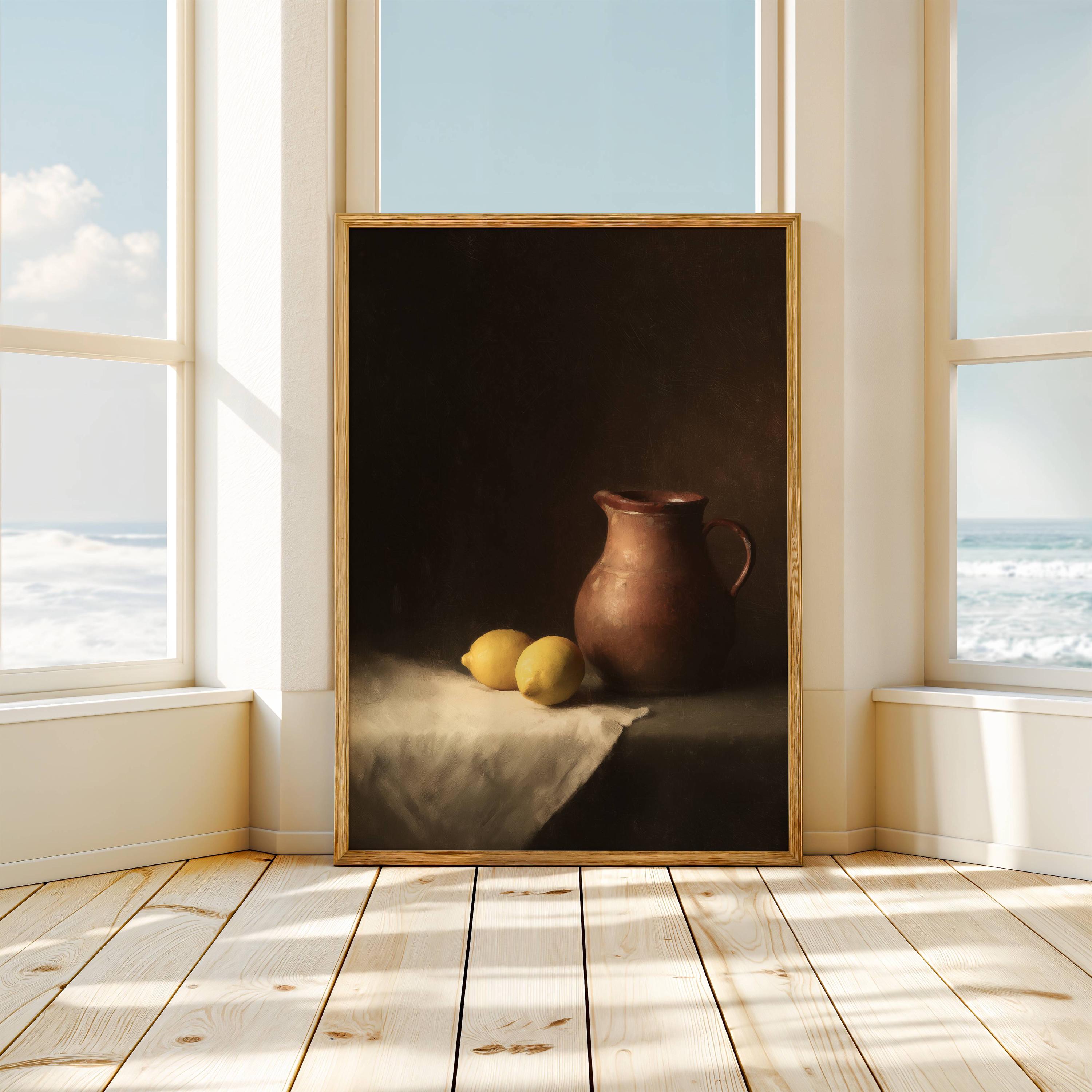 水差しとレモン | 夏のフルーツ | 静物画 | 黄色のアート