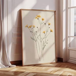 Yellow Daisies Painting | Daisy Vintage Art Print | Earth Tones | Floral Print | Farmhouse Decor | Vintage Flower Painting | Minimalist