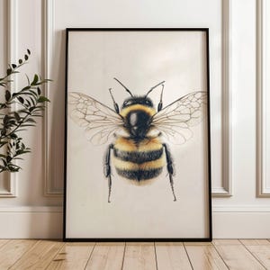 Vintage Bumblebee | Dark Moody Insect | Insect Wall Art | Antique Moth Painting | Rustic Cottagecore Insect Decor