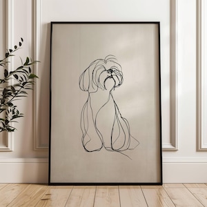 Shih Tzu Dog Line Art | Vintage Dog Print | Wall Decoration | Animal Illustration | Dog Art for Dog Lovers | Dog Sketch | Dog Art image 1