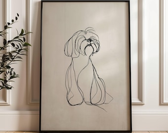 Shih Tzu Hund Line Art | Vintage Hunde Druck | Wanddekoration | Tier Illustration | Hunde Kunst für Hundeliebhaber | Hund Skizze | Hunde Art
