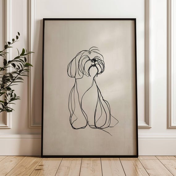 Shih Tzu Dog Line Art | Vintage Dog Print | Wall Decoration | Animal Illustration | Dog Art for Dog Lovers | Dog Sketch | Dog Art