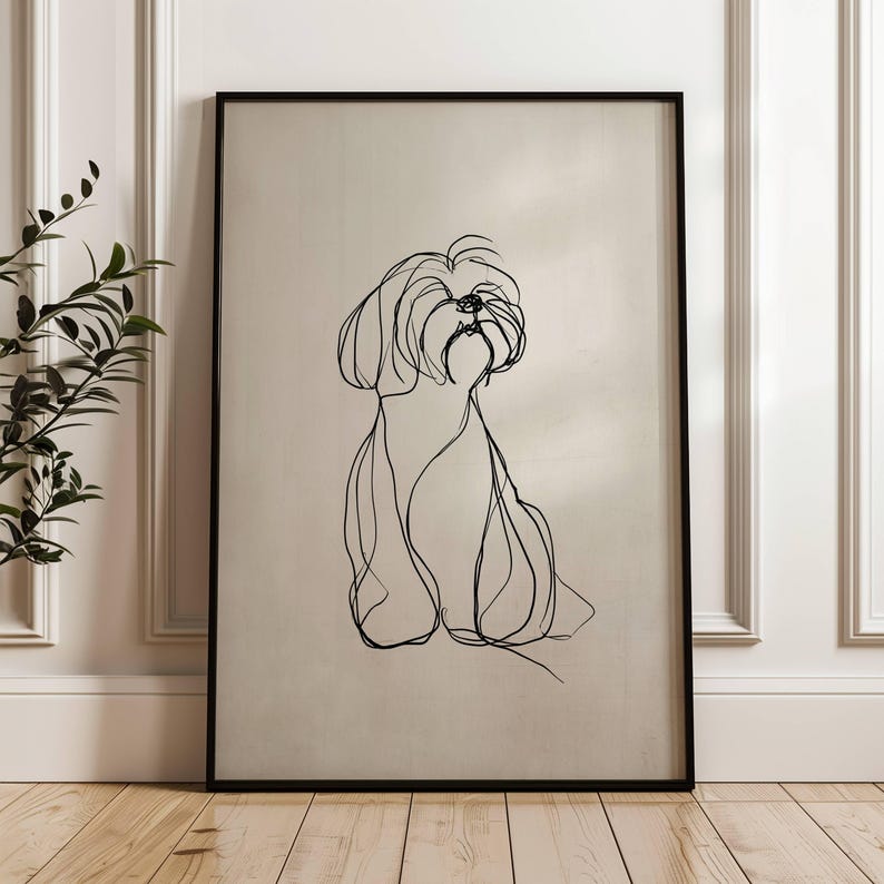 Shih Tzu Dog Line Art | Vintage Dog Print | Wall Decoration | Animal Illustration | Dog Art for Dog Lovers | Dog Sketch | Dog Art image 1