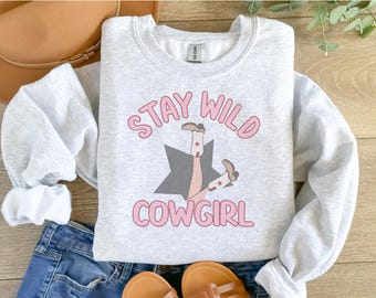 Bleib Wild Cowgirl Rundhalsausschnitt - Trendiges Western-Sweatshirt