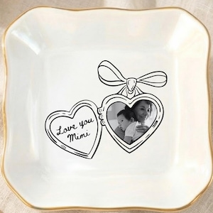Personalized Grandma Photo Locket Jewelry Dish: Custom Ceramic Ring Dish Nana Gift