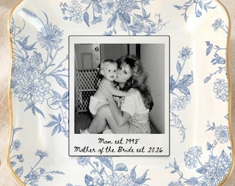Custom Photo Mother of the Bride Ring Dish: Toile de Jouy Jewelry Dish Gift for Mom