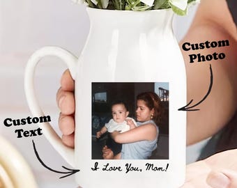 Custom Photo Flower Vase Gift for Mom, Christmas Gifts Mom, Mother's Day Gift for Mom, Ceramic Flower Vase Gift for Nana