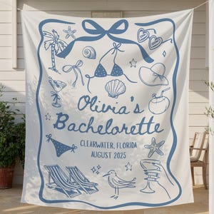 Personalized Coastal Bachelorette Banner, Beach Bachelorette Party Tapestry, Beach Bachelorette Photo Backdrop, Bachelorette Party Favors