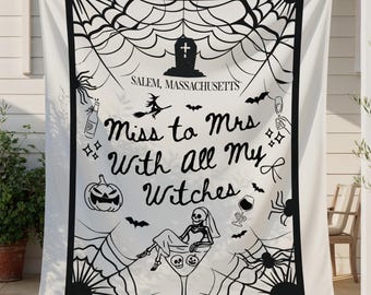 Personalized Halloween Bachelorette Banner, Witchy Bachelorette Tapestry for Photo Backdrop, Spooky Bachelorette Party Decor, Bach Halloween