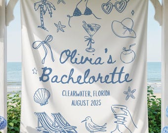 Beach Bachelorette Banner, Coastal Bachelorette Party Tapestry, Custom Bachelorette Photo Backdrop, Personalized Bachelorette Party Favors