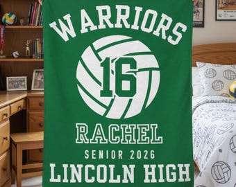 Custom Volleyball Senior Blanket with Name and Number, Custom Name Blanket, Volleyball Blanket, Volleyball Team Gift, Volleyball Gift