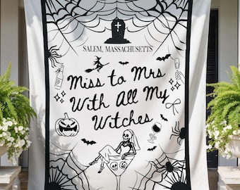 Personalized Halloween Bachelorette Banner, Witchy Bachelorette Tapestry for Photo Backdrop, Spooky Bachelorette Party Decor, Bach Halloween