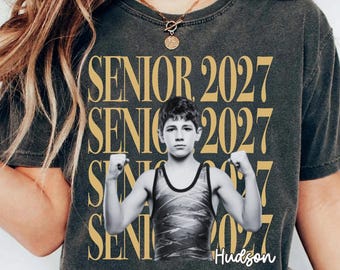 Wrestling Senior Vintage Photo Class of 2027 Shirt: Custom Senior Wrestler Meet Day Family Matching Senior Night Tee