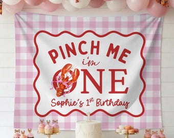 Pinch Me I'm One Crawfish First Birthday Banner: Personalized 1st Birthday Backdrop