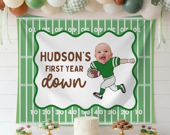 First Year Down Football First Birthday Banner: Personalized Football Birthday Backdrop