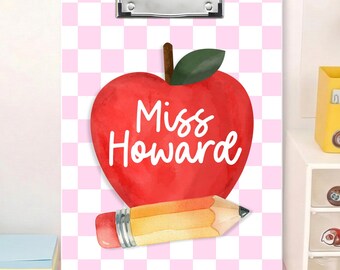 Apple Pencil Teacher Clipboard with Name: Custom Dry Erase Board Teacher Appreciation Gift