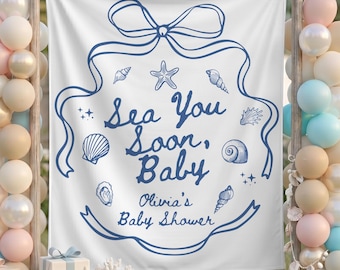 Sea You Soon Baby Shower Backdrop: Custom Ocean Themed Banner