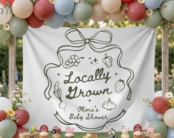 Locally Grown Baby Shower Backdrop: Custom Farmers Market Themed Banner