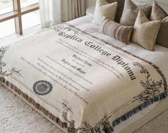Personalized Diploma Woven Blanket Graduation Gift: Custom Throw Blanket Graduation Presents