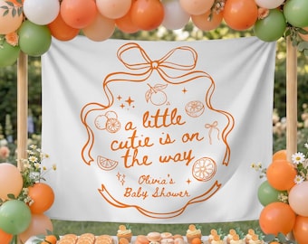 A Little Cutie Orange Baby Shower Backdrop: Custom Orange Themed Banner