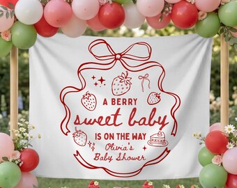 Berry Sweet Baby Shower Backdrop: Custom Strawberry Themed Banner