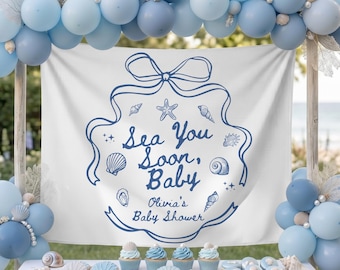 Sea You Soon Baby Shower Backdrop: Custom Ocean Themed Banner