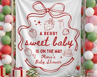 Berry Sweet Baby Shower Backdrop: Custom Strawberry Themed Banner